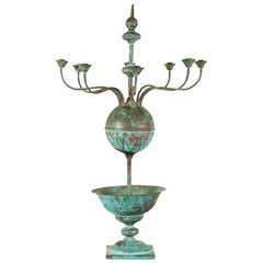 Verdigris Metal Eight-Light Candelabrum on Urn Form Base