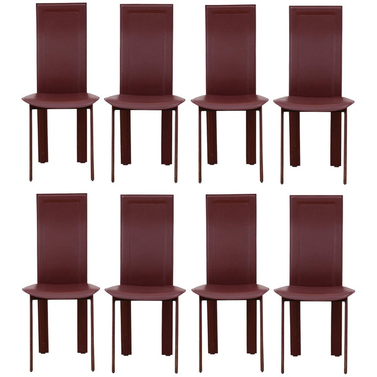 Set of Eight Fine Quality Cordovan Leather Italian Dining Chairs For