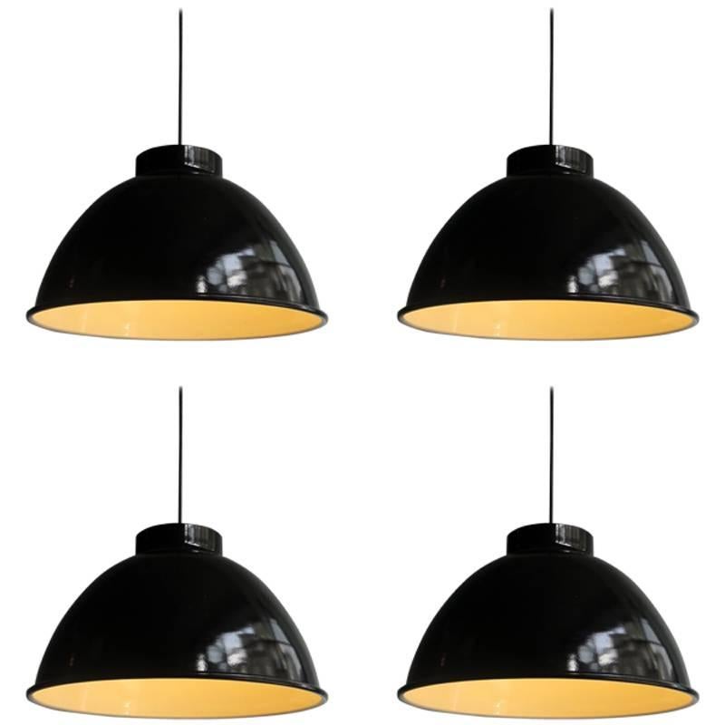 Big Industrial Black and White Pendant Lamps For Sale