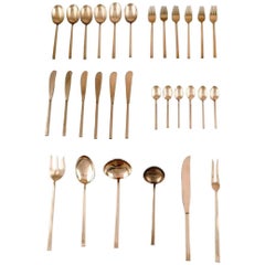 Sigvard Bernadotte 'Scanline' Cutlery in brass Complete for Six People