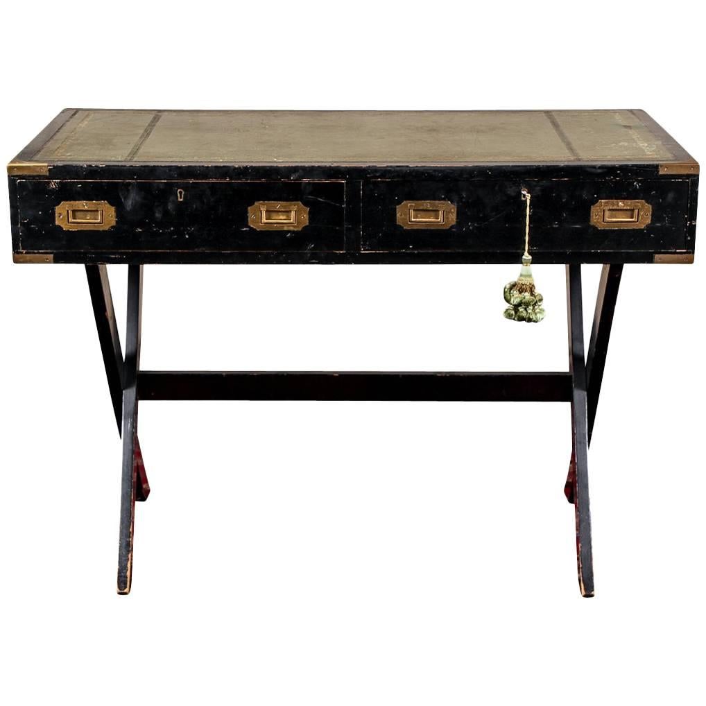 Vintage 1940s Ebonized Baker Campaign Desk