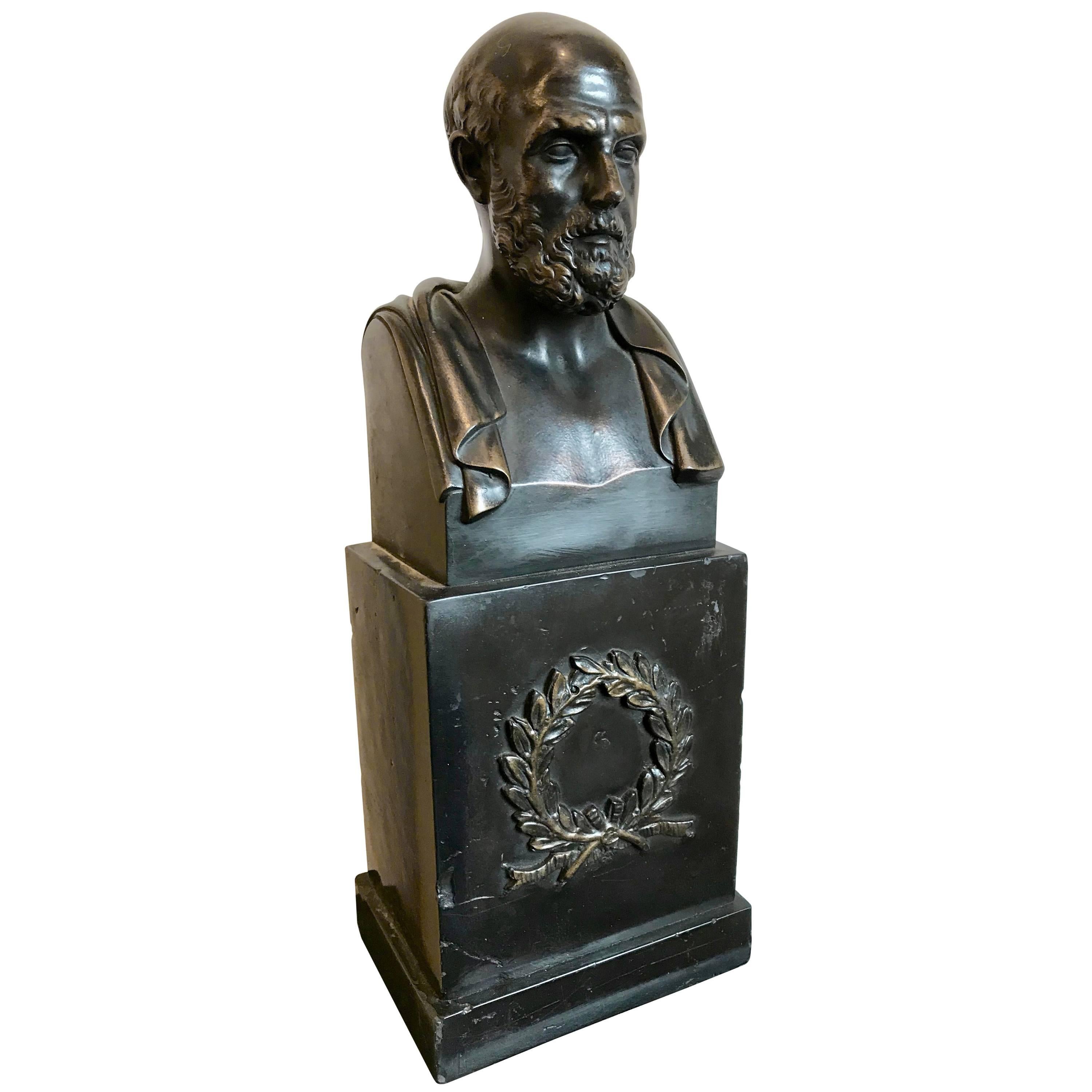 Buste en bronze d'Hippocrate:: "le père de la médecine"