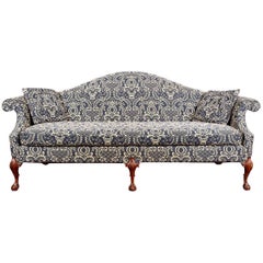 Camel Back Sofa with Ball-and-Claw Feet, Upholstered in a Colonial Style Print