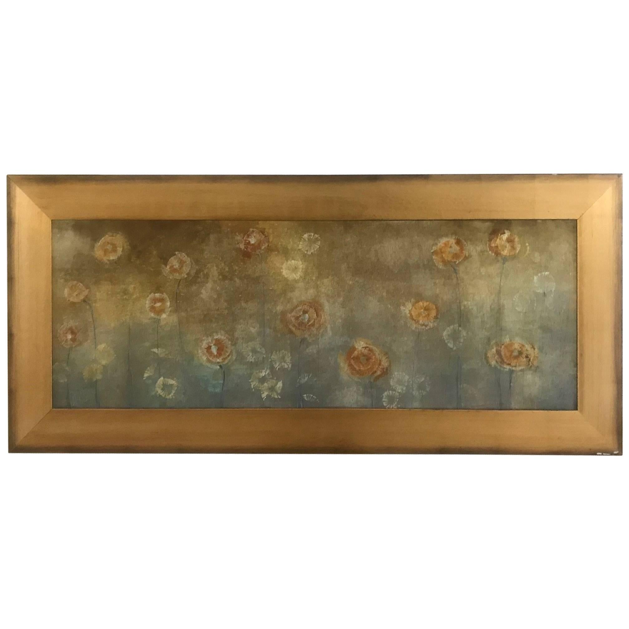 Magical Gold Silver Leaf and Acrylic Large Horizontal Painting of Dandelions