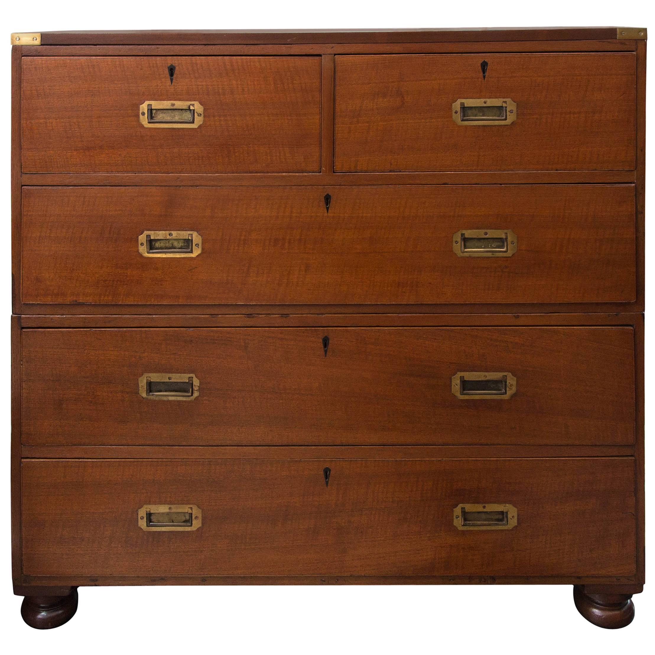 English Teak Campaign Chest of Drawers