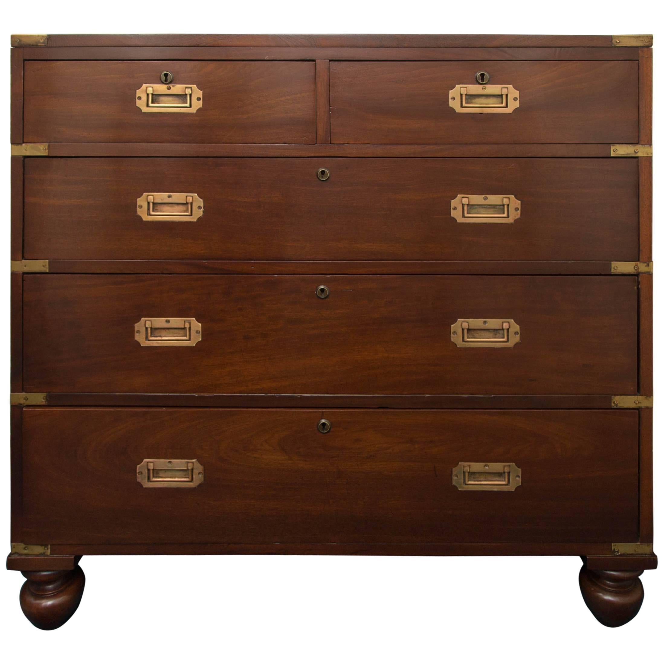 English Mahogany Campaign Chest of Drawers