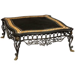 Mid-20th Century Steel and Brass, Pietra Dura Topped Coffee Table
