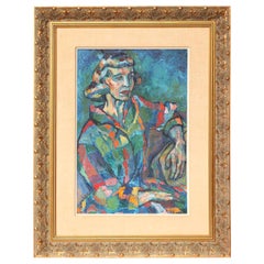 Painting, Midcentury Portrait of a Lady, Mid-Century Modern Art, C 1950, Signed