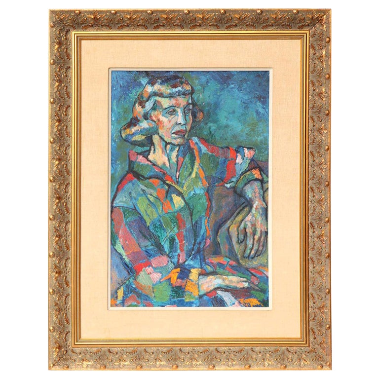 Painting, Midcentury Portrait of a Lady, Mid-Century Modern Art, C 1950, Art For Sale