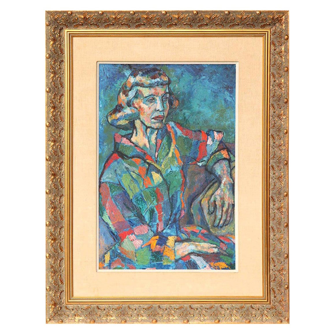 Painting Mid-Century Portrait of a Lady Mid-Century Modern Art circa 1950 Signed