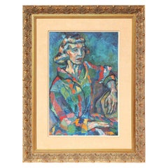 Pittura Mid-Century Ritratto di Signora Arte Moderna Mid-Century, Firmato, C.C. 1950