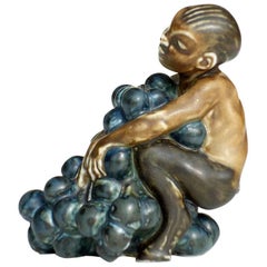 Kai Nielsen Bing & Grondahl Denmark Art Deco Stoneware Faun with Grape