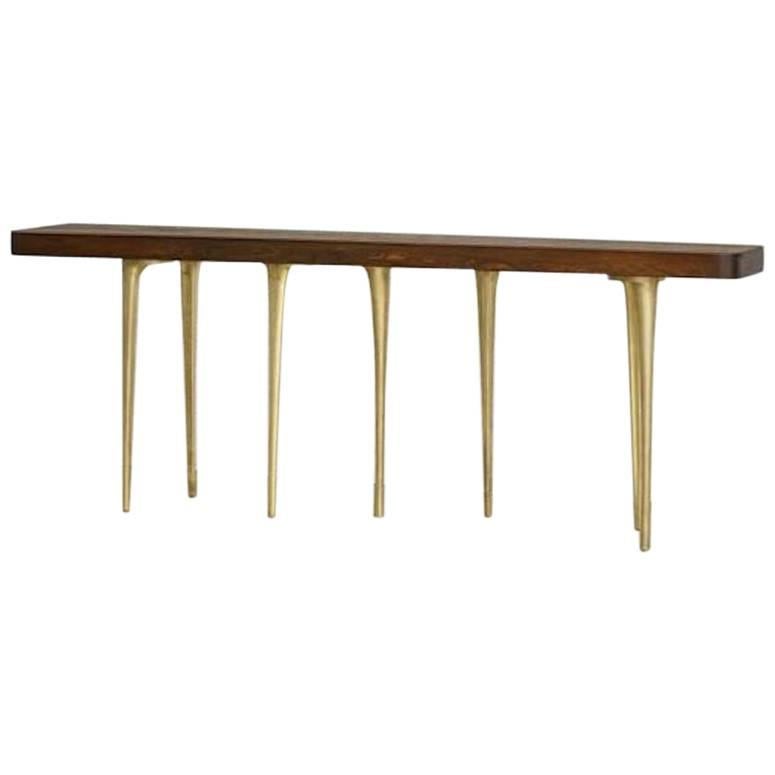 Customizable Thicket Console Table Wood and Cast Aluminum by AKMD Collection For Sale