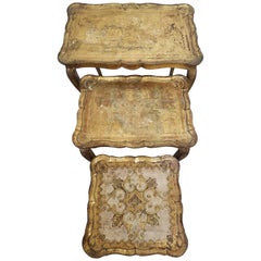 Set of Three Vintage Florentine Gold Leaf Nesting Tables