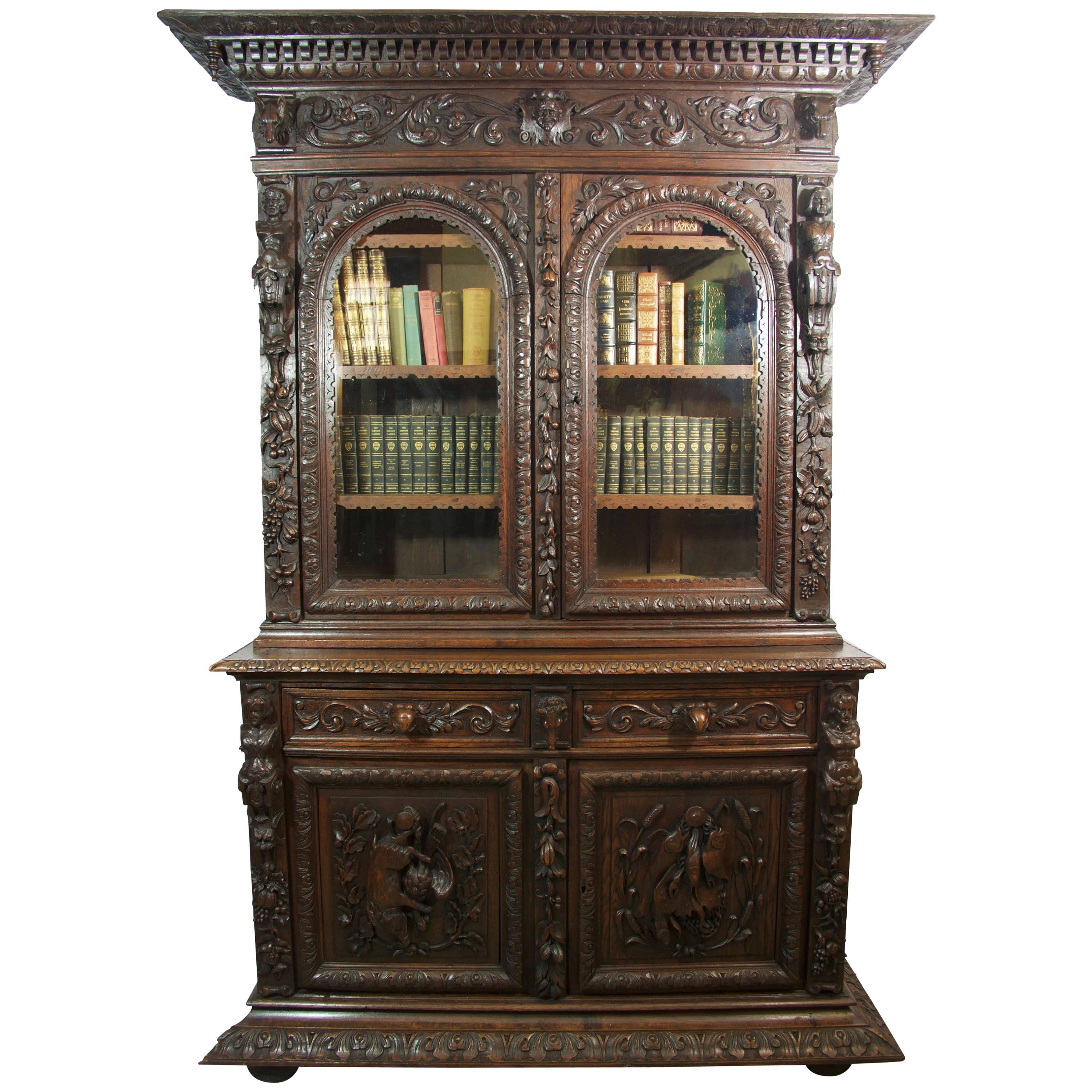 Mid-19th Century Black Forest Carved Oak Bookcase