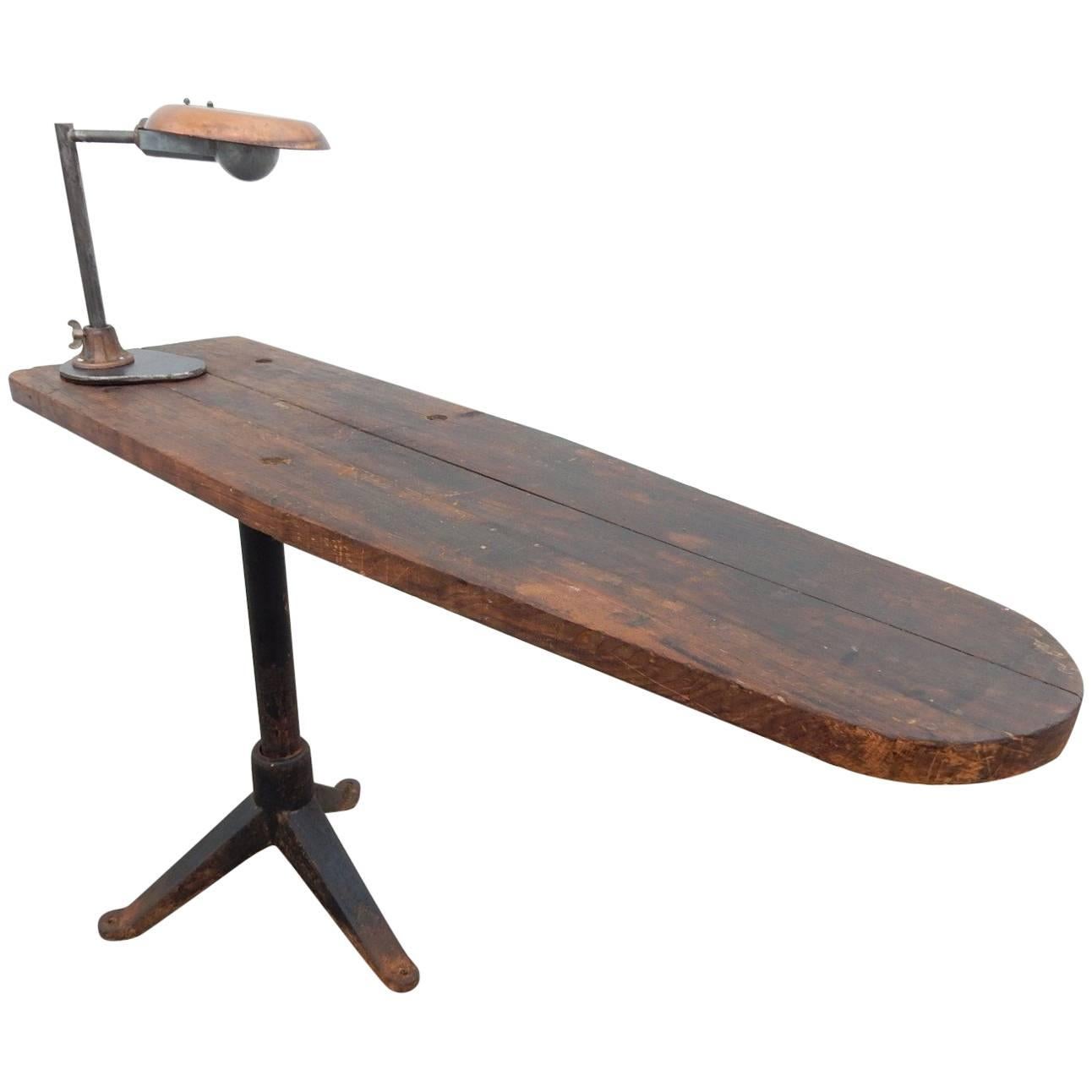 Industrial Era Cantilevered Work Table with Avant Garde Inspection Lamp