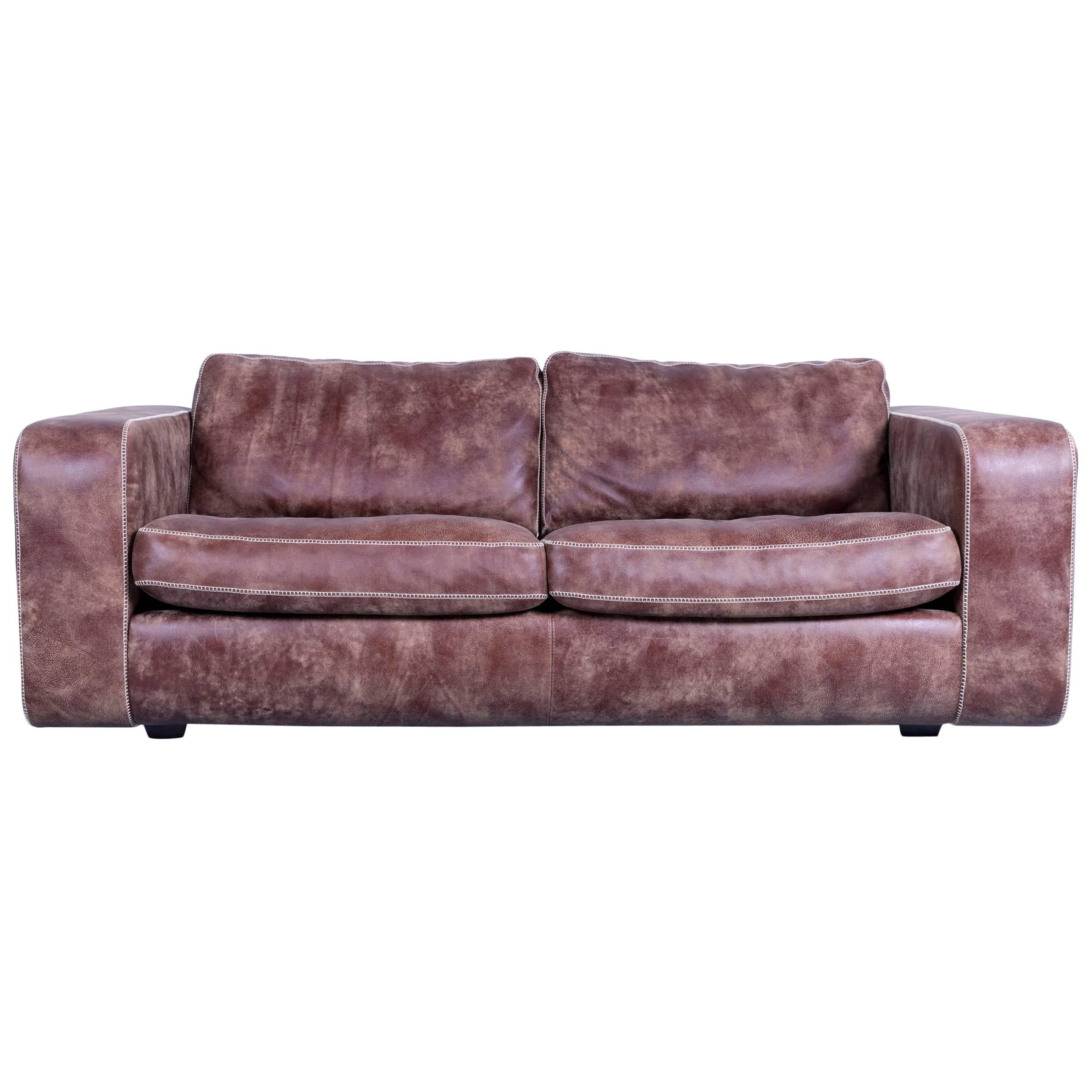 Machalke Valentino Brown Leather Sofa Three-Seat Couch