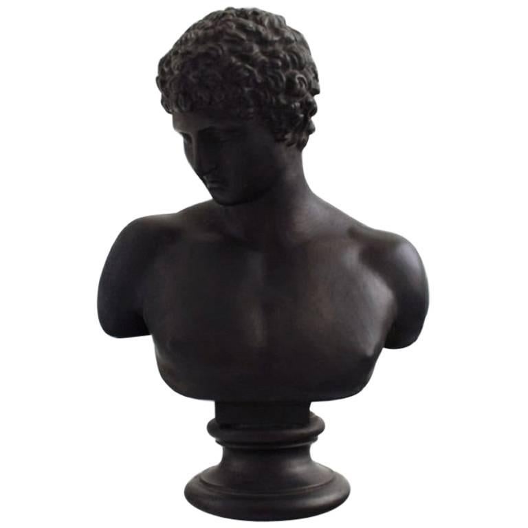 P. Ipsen, Denmark, Number 668, Classic Roman Bust, Black Terracotta, Rare