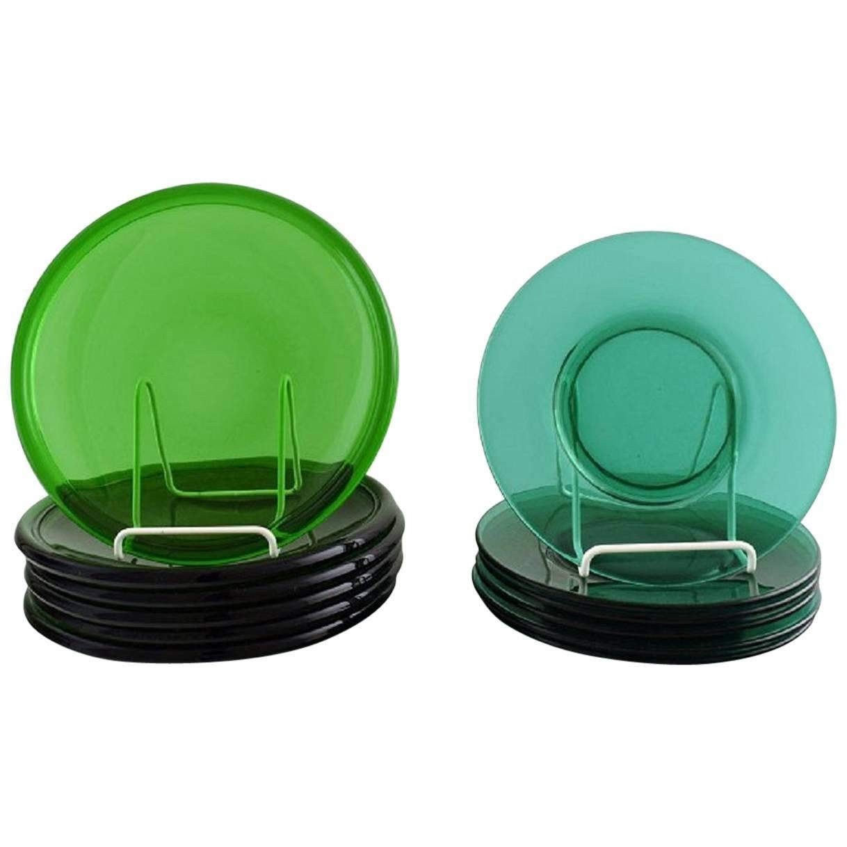 12 Plates in Green Art Glass, Josef Frank, Reijmyre / Gullaskruf