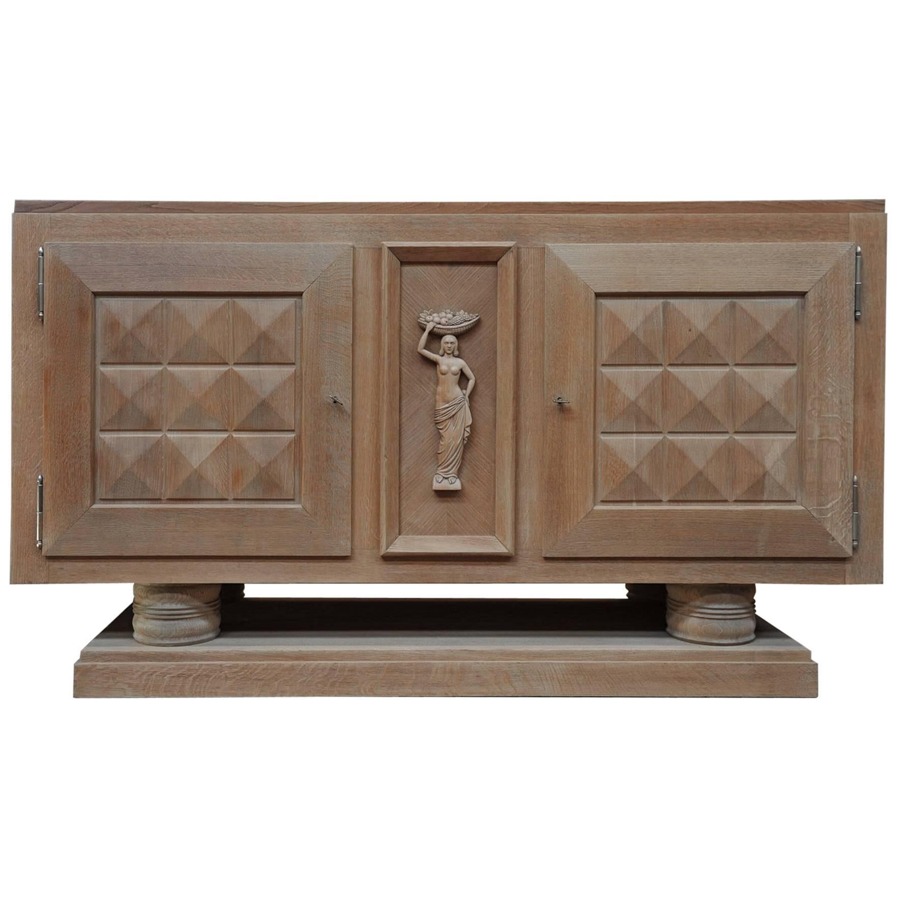 Oak Art Deco Credenza by Gaston Poisson