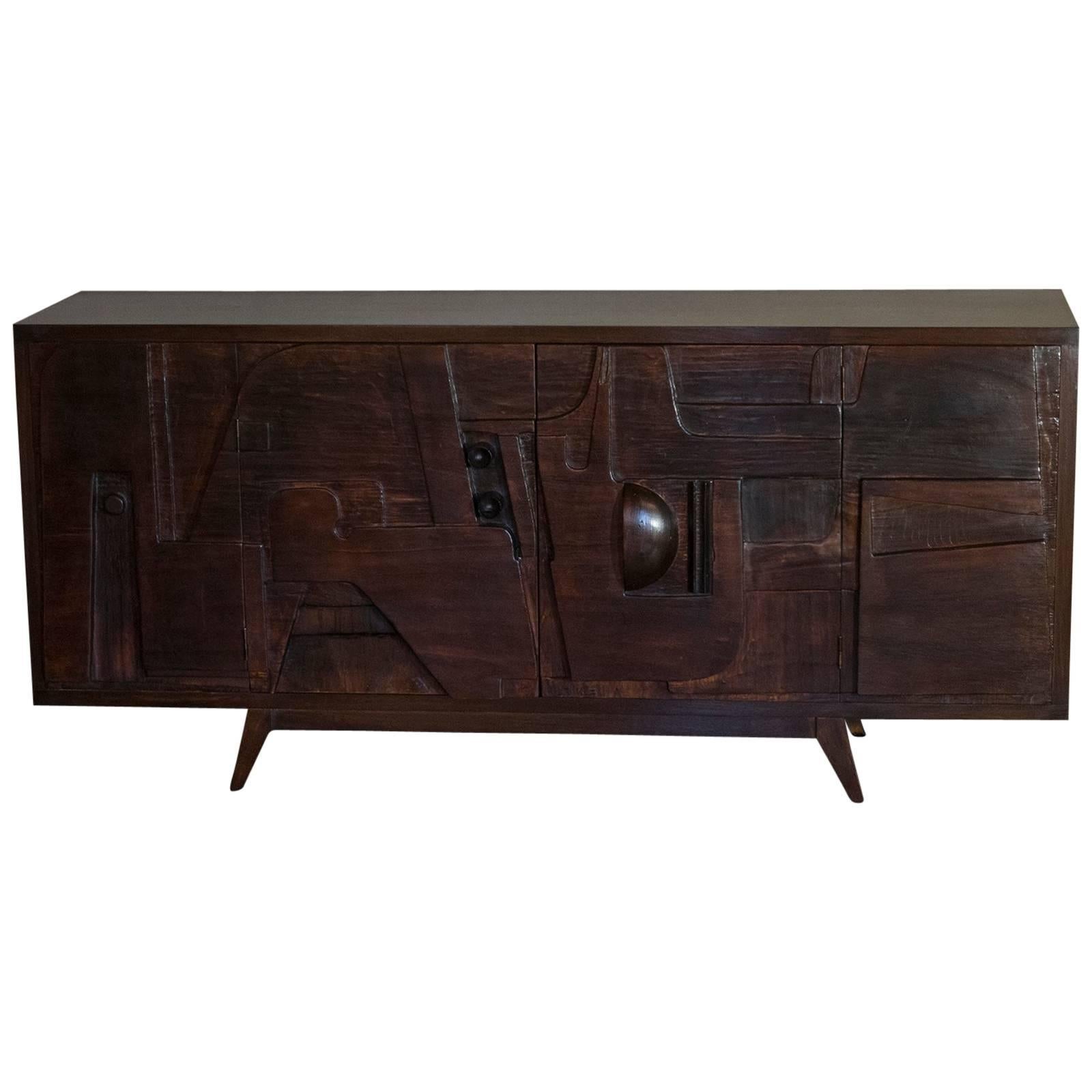 Nerone Patuzzi High Relief Wood Panel Sideboard, circa 1970