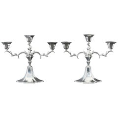 Pair of Expressionistic Candlesticks H.J. Wilm Berlin 1926 Sterlinsilver