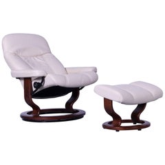 Stressless Consul Relax Armchair Size S and Footstool Set Crème Beige Leather