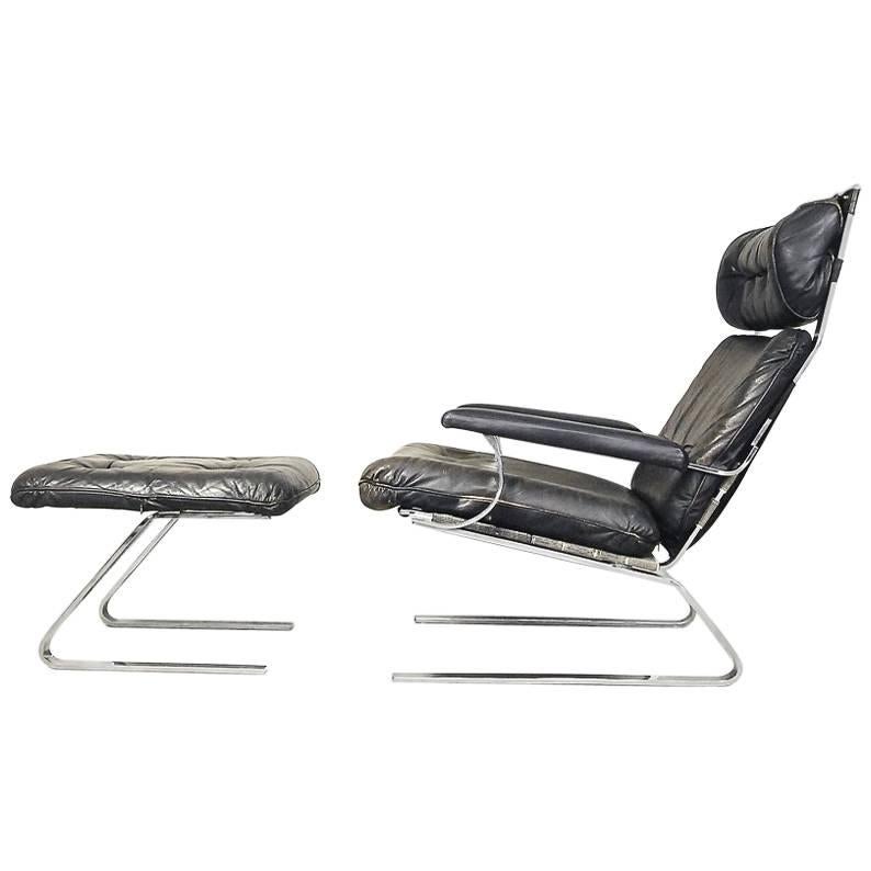 Leather Lounge Chair and Ottoman by Reinhold Adolf for COR, 1960s For Sale