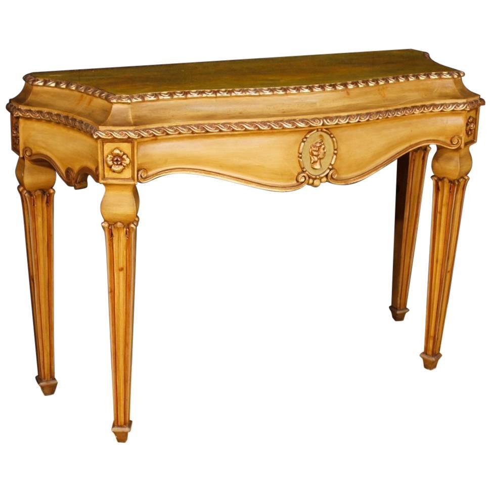 Italian Lacquered and Silvered Console Table in Louis XVI Style 20th Century