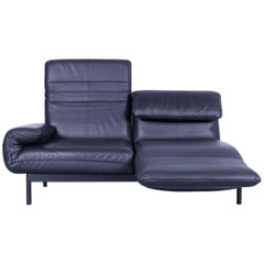 Rolf Benz Plura Designer Sofa Leather Black Relax Function Couch Modern