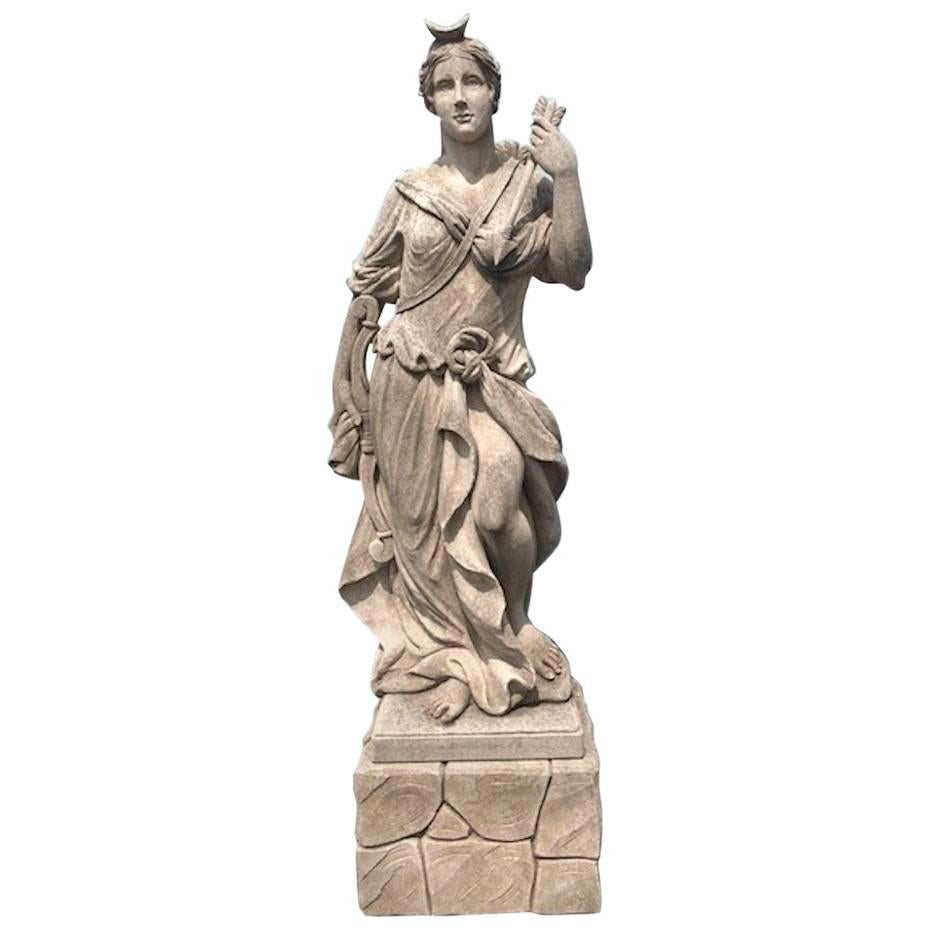 Early 19th Century Devine Diana Statue in Limestone from Italy