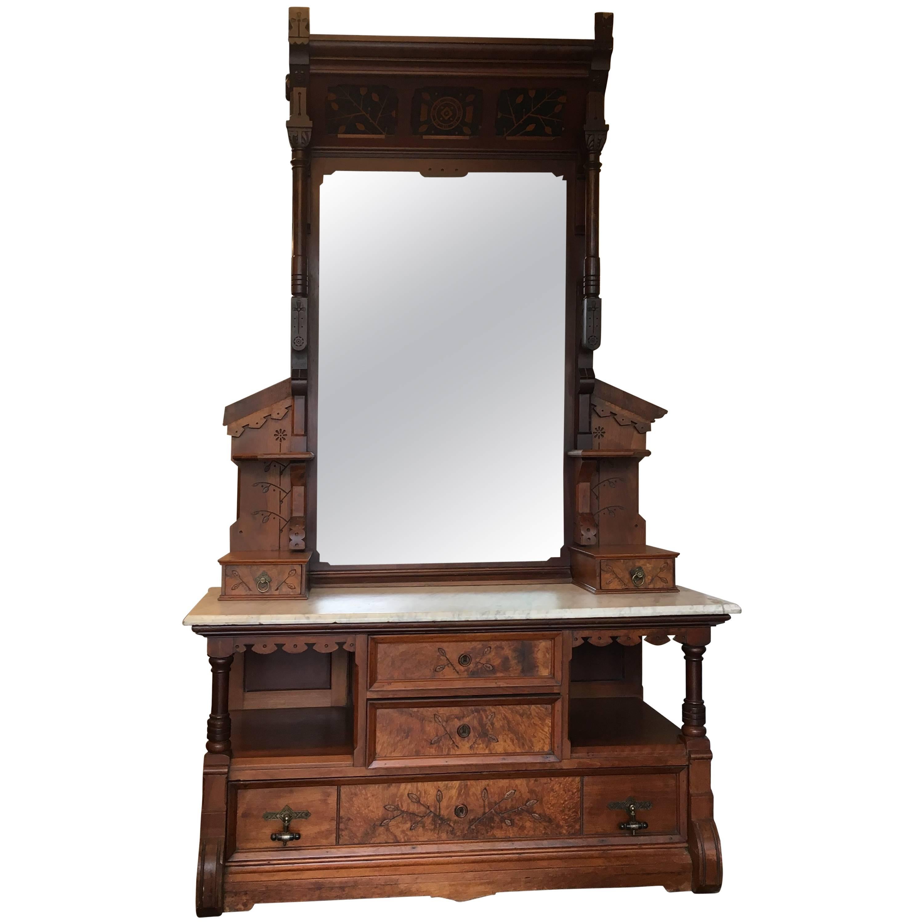 Late 19th Century Hand-Carved Victorian Gentleman's Dressing Mirror For Sale