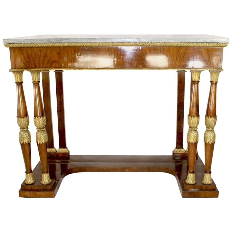 Late 18th Century Italian Neoclassical Birchwood Pier Table with Marble Top For Sale