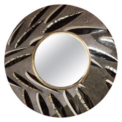 Mirror, Shagreen Mirror with Brass and Sea Shell Details, Round Large Scale