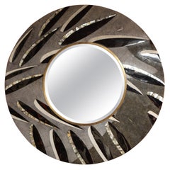 Mirror, Shagreen Mirror with Brass and Sea Shell Details, Round Mirror, Large