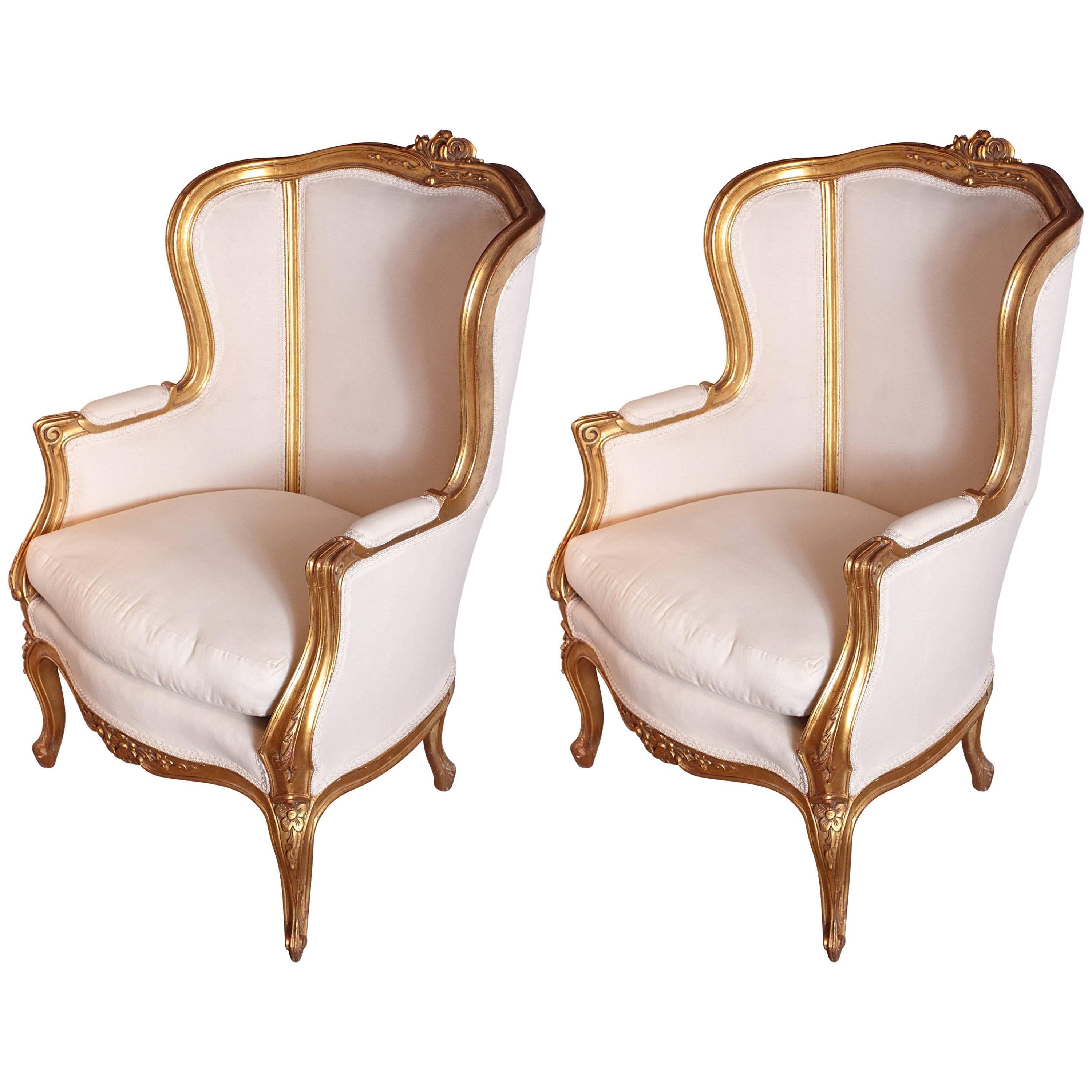 Pair of 19th Century French Gilt Louis XV Bergeres