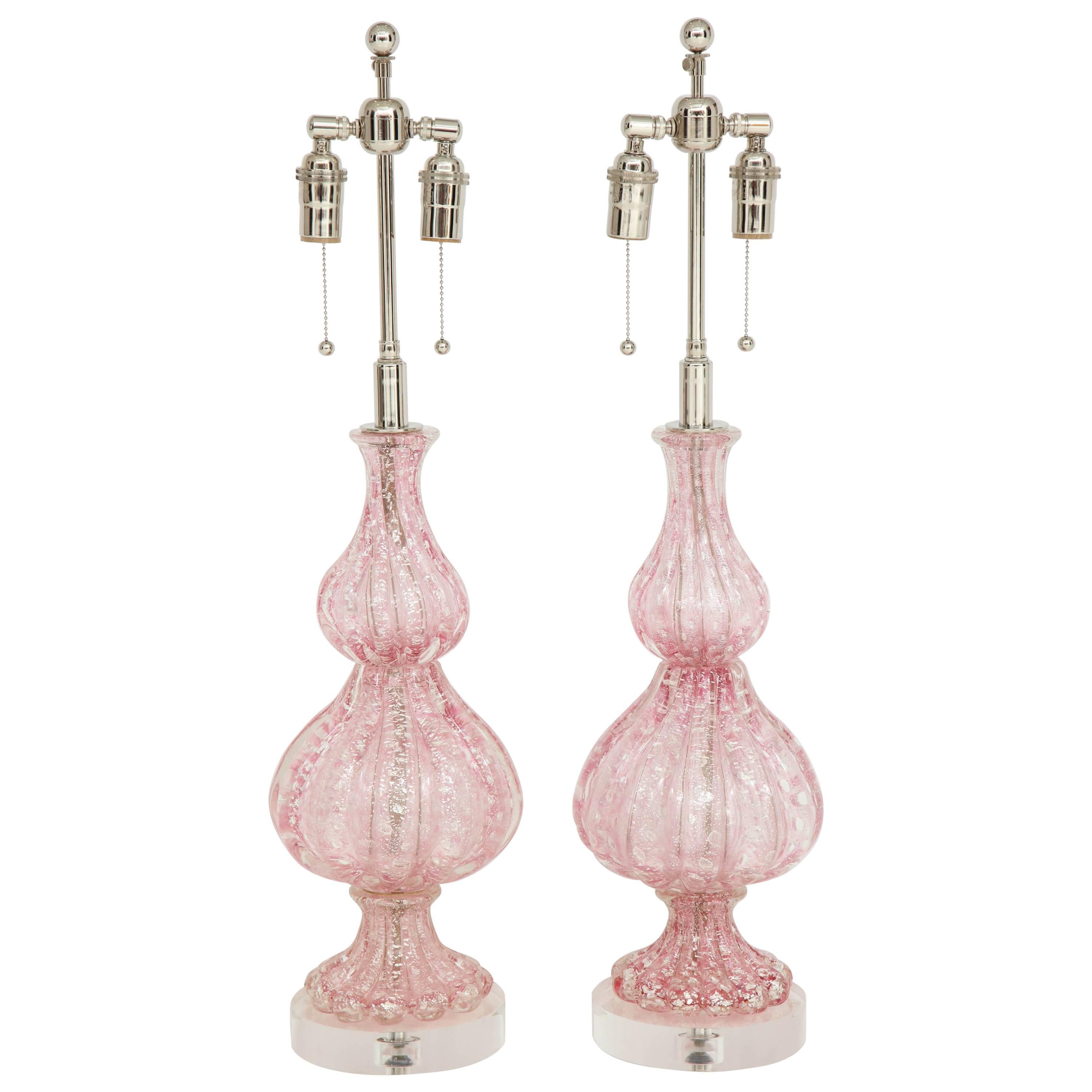 Large Pair of  Pink Barovier Lamps