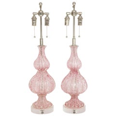Large Pair of  Pink Barovier Lamps