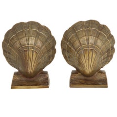 Pair of Vintage Brass Clam Shell Bookends Hollywood Regency