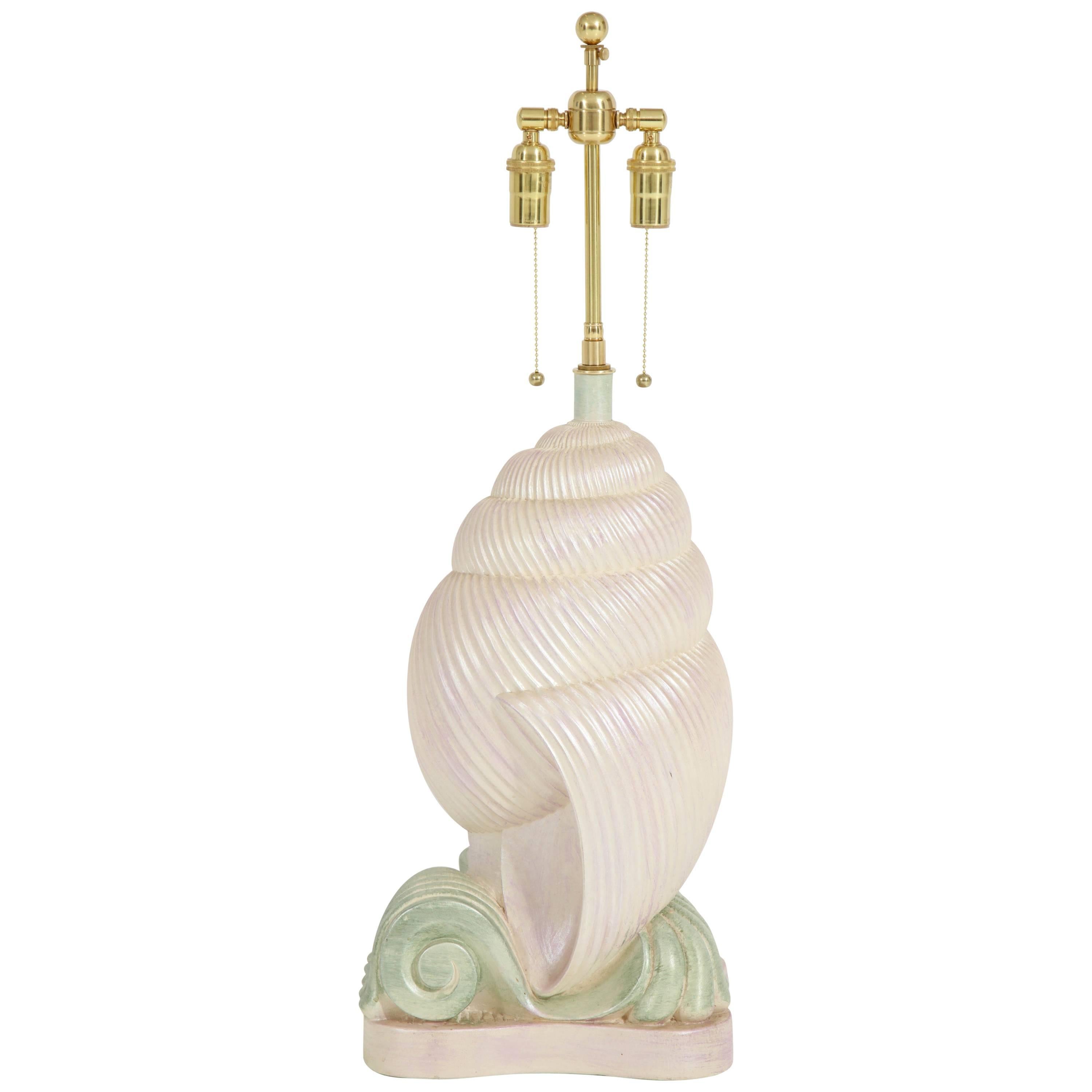1980s Plaster Conch Shell Lamp