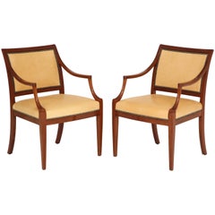 Pair of Frits Henningsen Mahogany and Leather Open Armchair, circa 1940s