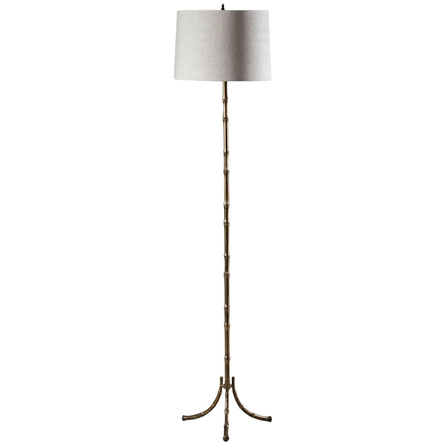 Vintage Maison Baguès French Faux Bamboo Brass Floor Lamp, circa 1940