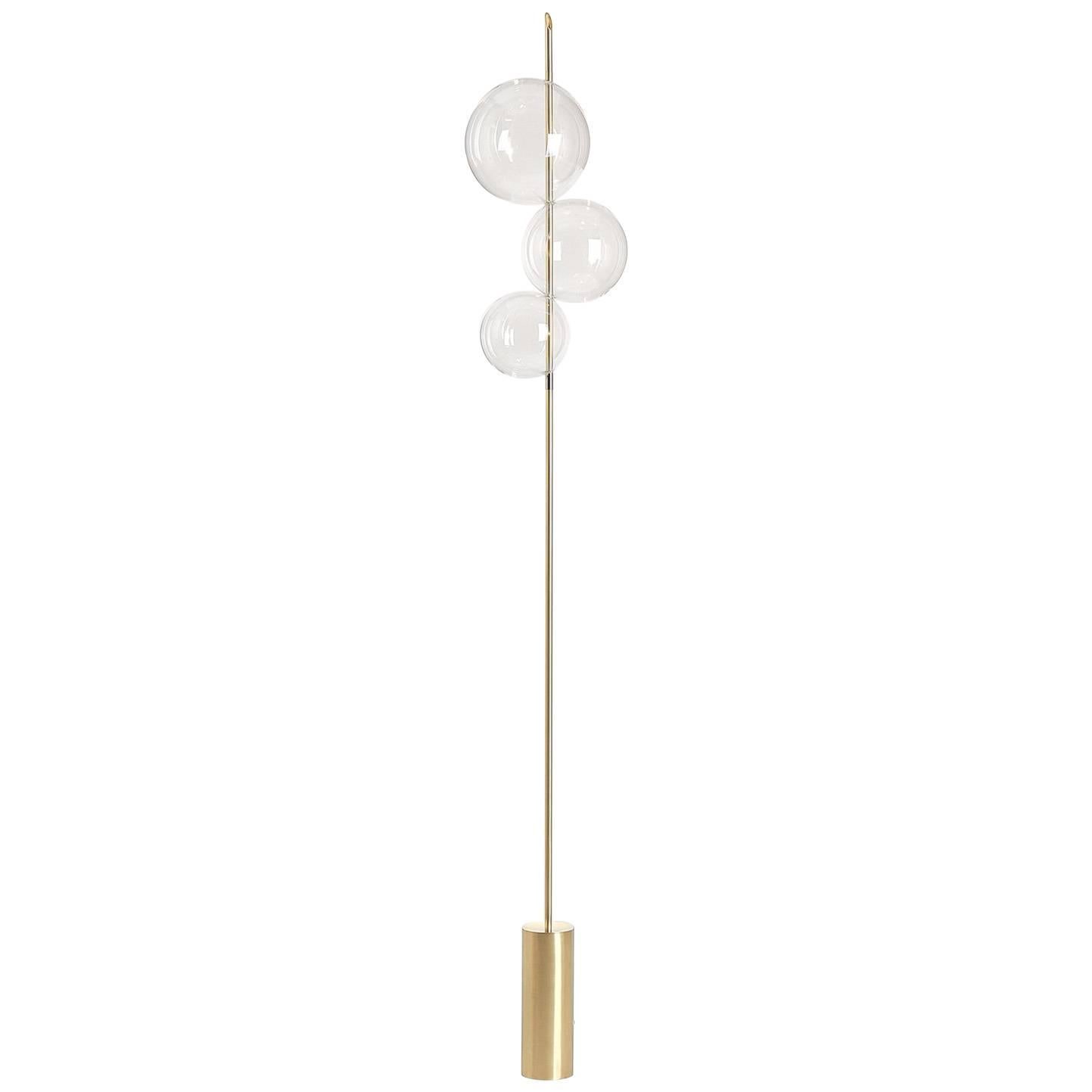 Grandine Three Lights Contemporary Floor Lamp Brushed Brass Handblown Glass  For Sale