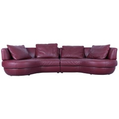 Natuzzi Designer Leather Four-Seat Couch Red