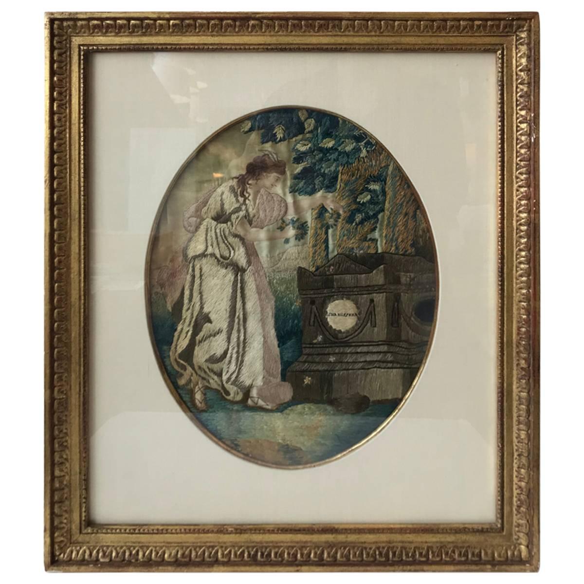 Early 19th Century Embroidered and Hand-Painted Silk Picture For Sale