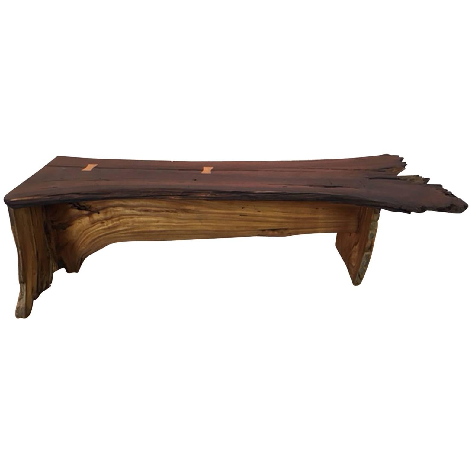 Bench in Pecan Wood with Inlay For Sale