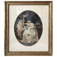 Antique Early 19th Century Embroidered and Hand-Painted Silk Picture