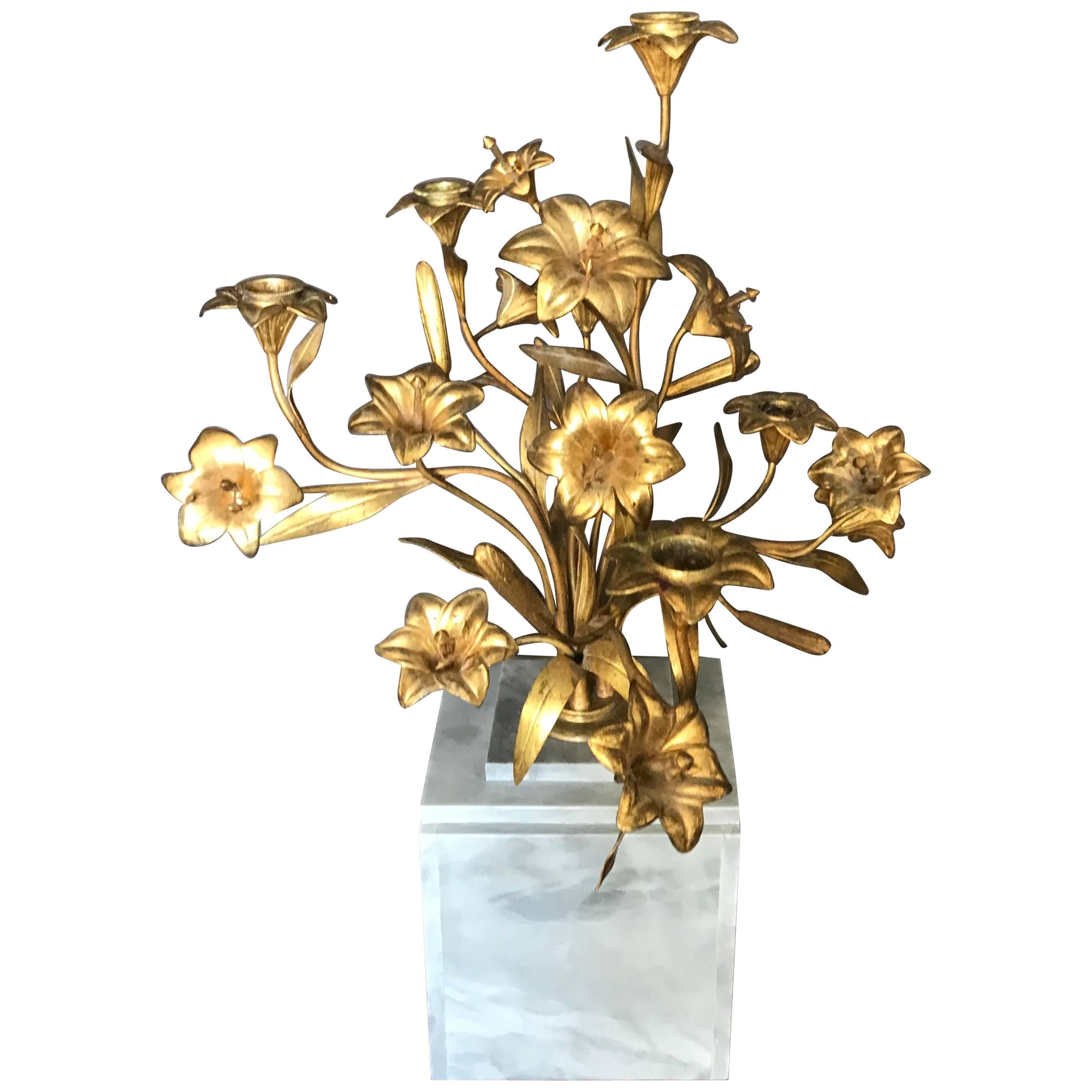 Chandelier Lily en bronze doré
