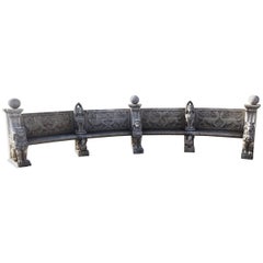 Monumental Italian Semi Circular Finely Carved Stone Bench