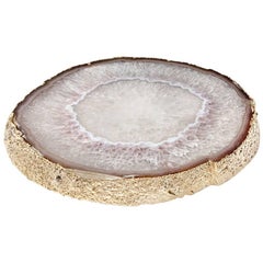 Travessa Platter Natural Agate with 24K Gold Plated Edge by ANNA New York